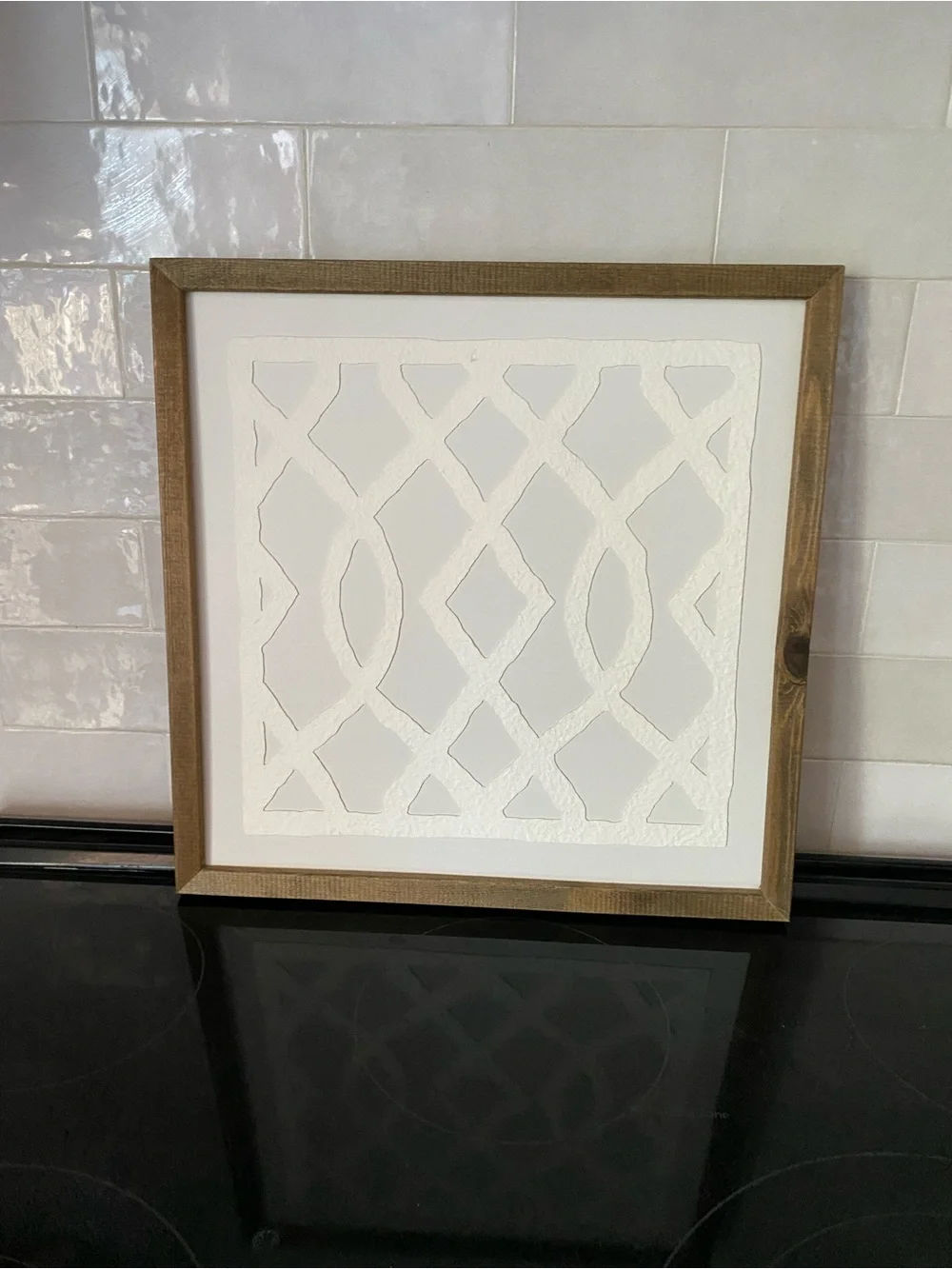 Framed White Textured Trellis Wall Art with Wood Frame